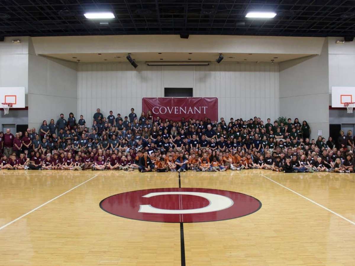 Huge school photo in gym for article The Covenant Preparatory School