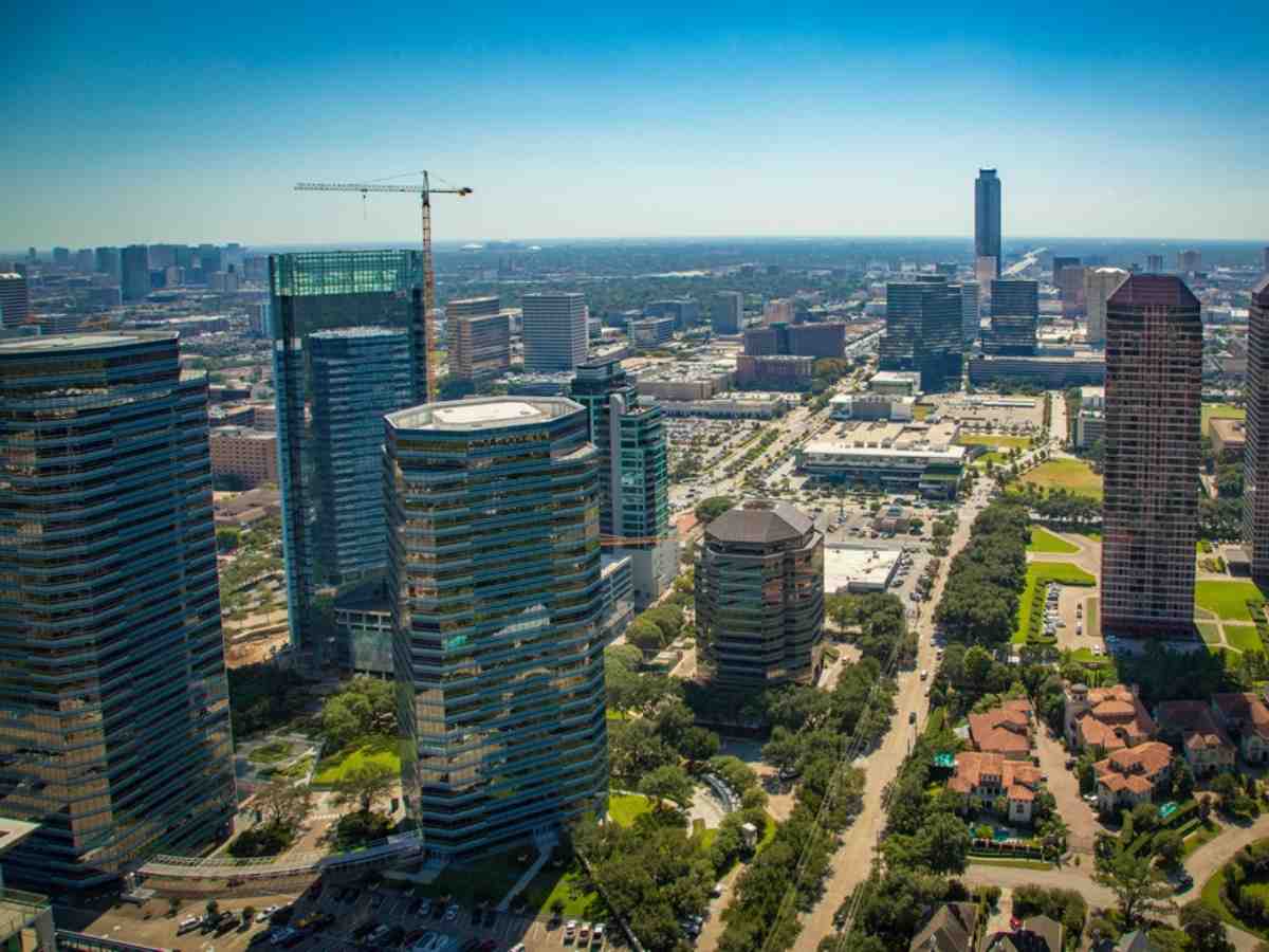 Galleria Aerial for article Uptown, Sharpstown and Tanglewood for newcomers moving to Houston area.