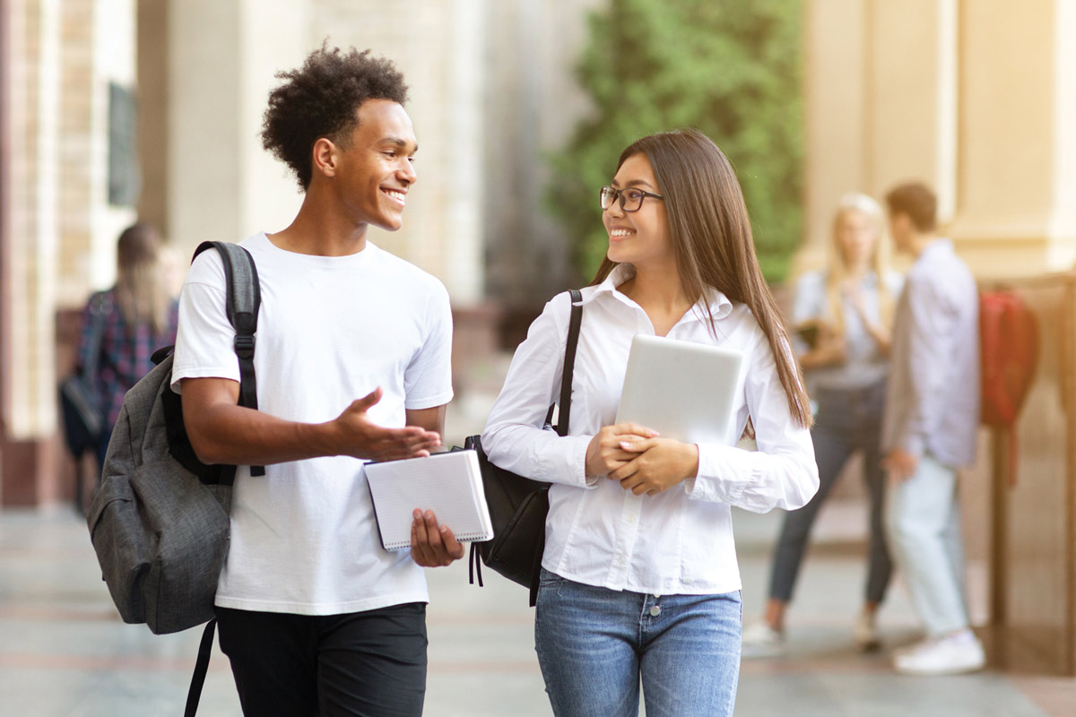 High school students walking outside