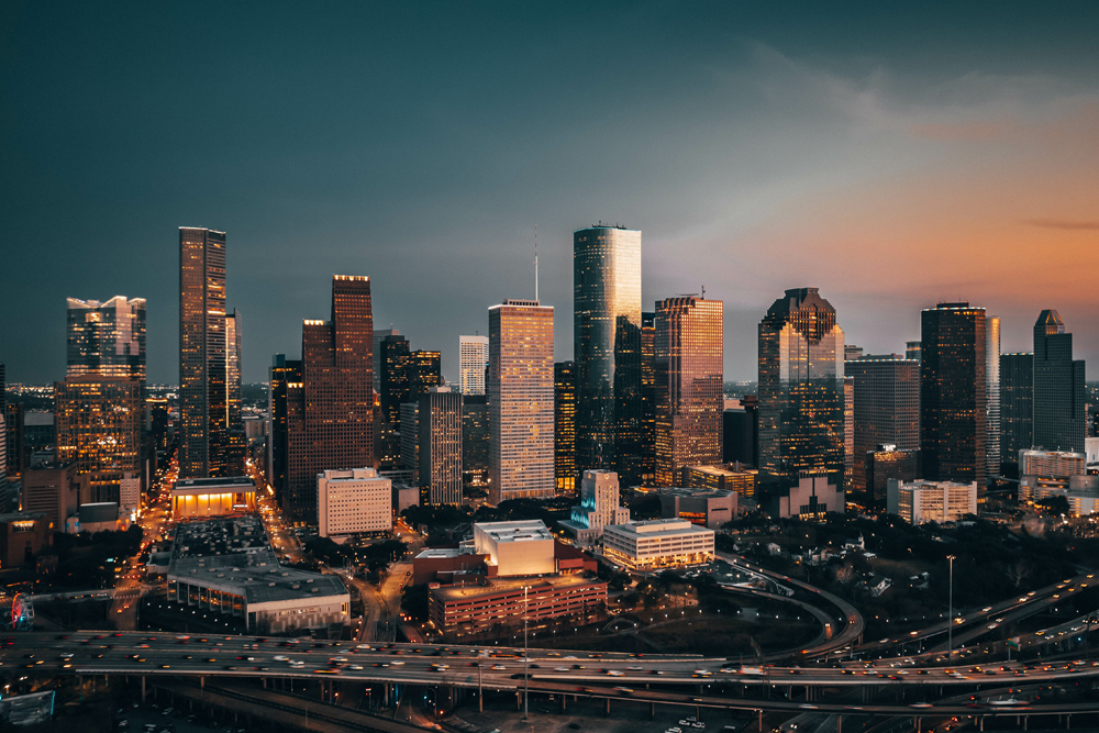 Evening view of Houston skyline
