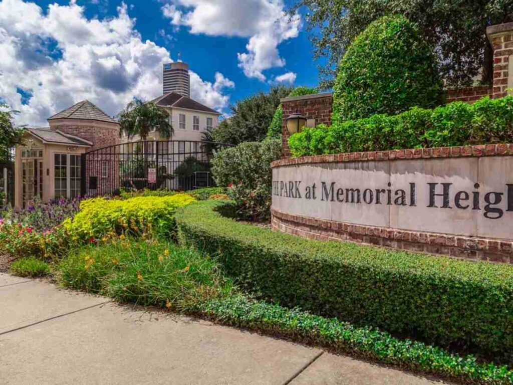 Front gated entrance at The PARK at Memorial Heights for article Top Gated Communities in Houston for 2025 for newcomers moving to Houston.