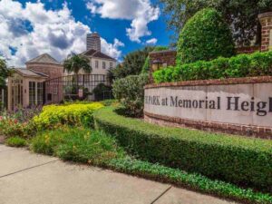 Front gated entrance at The PARK at Memorial Heights for article Top Gated Communities in Houston for 2025 for newcomers moving to Houston.