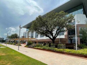 Outside of the Ion District building for article Houston Job Market Trends