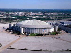Aerial view of the world's first domed sports stadium the Astrodome in 1999 for article 10 Things You Didn’t Know About Houston