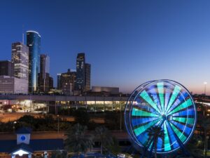 a ferris wheel in front of a city in Houston, Houston tenant rights