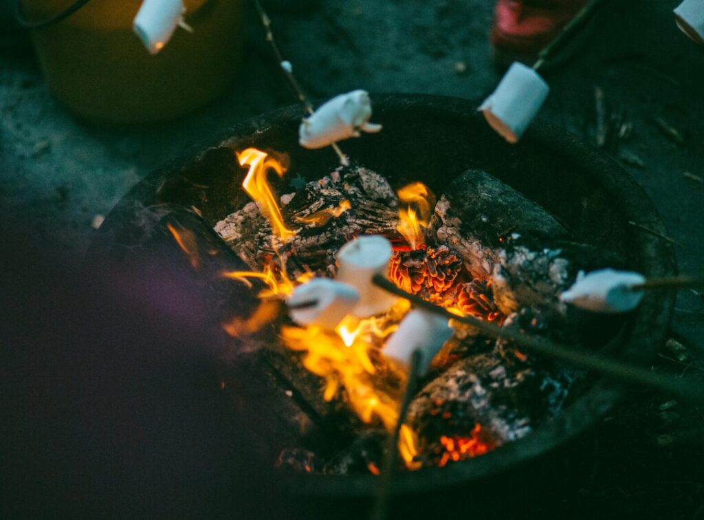 Camp fire with marshmellows. Best summer camps in Houston.